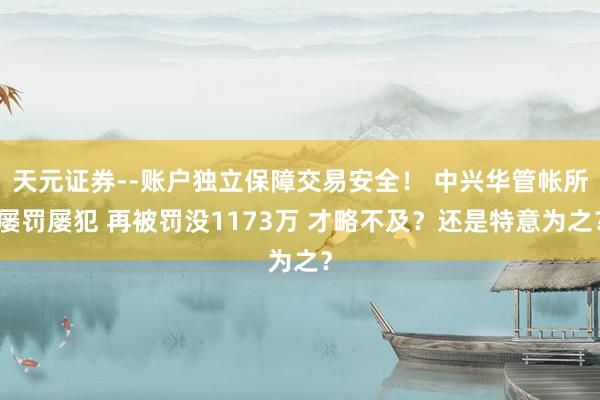 天元证券--账户独立保障交易安全！ 中兴华管帐所屡罚屡犯 再被罚没1173万 才略不及？还是特意为之？